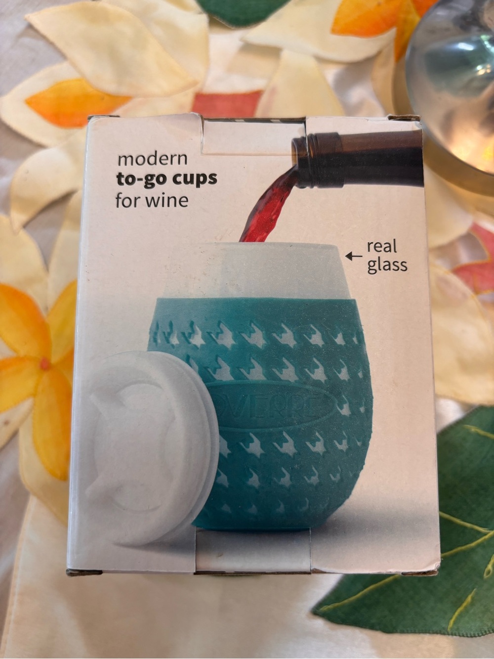 Modern To-Go Wine Cup with Blue Silicone Sleeve New in Box